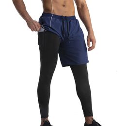 Running Shorts Men 2 en 1 doublédeck rapide Dry Gym Sport Fitness Jogging Jogging Papant de survêtement Pantalons de leggings sportifs 240412