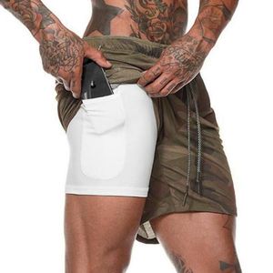 Running shorts Men 2 in 1 gym fitness bodybuilding training snel droog strand korte broek mannelijke zomertraining crossfit bodems