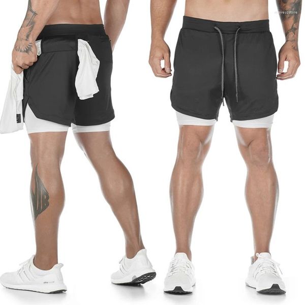 Pantalones cortos para correr para hombre 2 en 1, deporte y Fitness, entrenamiento de fútbol de verano, entrenamiento, gimnasio, pantalones de chándal ajustados