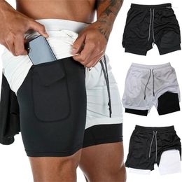 Pantalones cortos para correr 2 en 1 para hombre con bolsillo con cremallera y bucle para toalla, gimnasio, atlético, forro de entrenamiento ligero de secado rápido de 5"