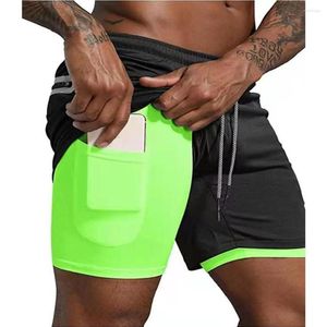 Pantalones cortos para correr, ropa deportiva para hombres, dos pisos, 2 en 1, entrenamiento, gimnasio, Fitness, pantalones para correr, pantalones de verano para la playa, 2023