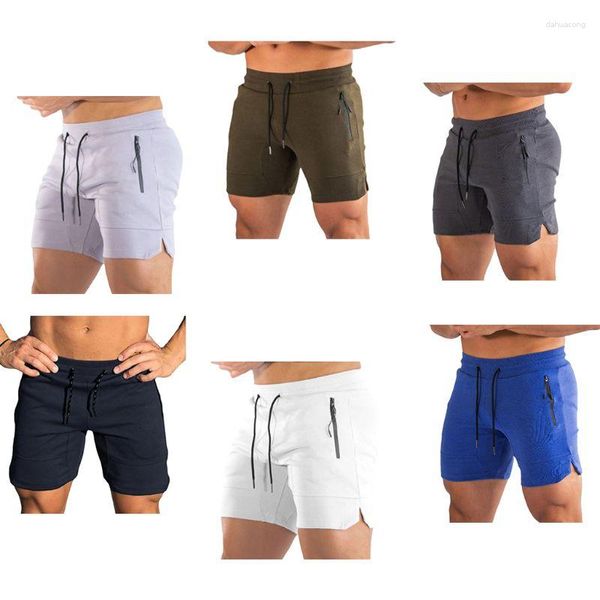 Pantalones cortos para correr para hombre Gimnasio Entrenamiento Cordón Cintura Playa Secado rápido Culturismo Levantamiento de pesas Pantalones Fitness Traning Jogger con cremallera