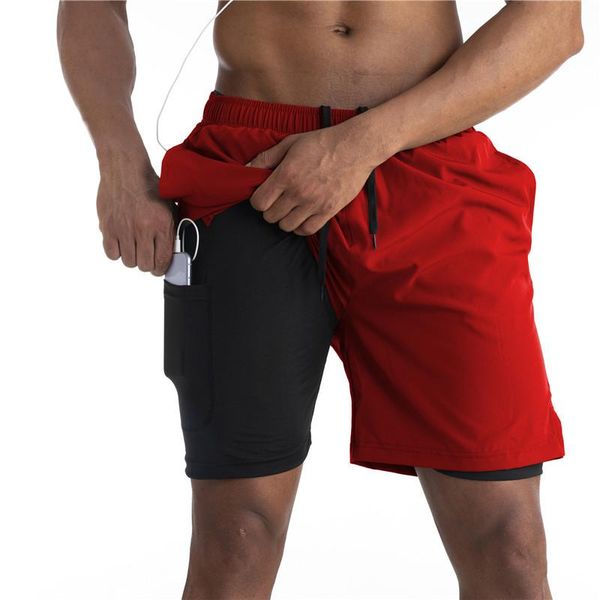 Pantalones cortos para correr Verano Hombres 2 en 1 Deportes Jogging Entrenamiento físico Secado rápido Hombres Gimnasio Deporte Pantalones cortos Correr