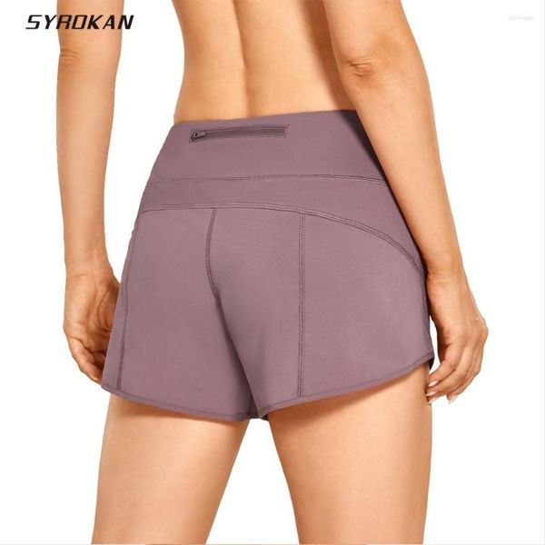 Pantalones cortos para correr SYROKAN Verano Mujer Cordón Deporte Ligero Secado rápido Entrenamiento atlético Bolsillo trasero con cremallera - 4 pulgadas