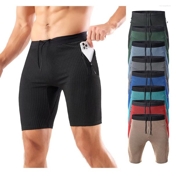 Pantalones cortos para correr, medias elásticas de hilo, moda para actividades al aire libre, ropa deportiva de 2 capas con cremallera lateral, pantalones cortos con tiras de bolsillo, gimnasio y Fitness