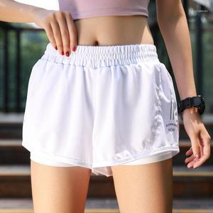 Pantalones cortos para correr blancos transpirables Yoga mujeres Fitness Top poliéster elástico entrenamiento mallas cortas para damas gimnasio deporte