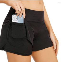 Short de course pour femme 2 en 1 double couche Yoga Gym avec poches pour téléphone