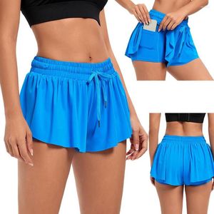 Running shorts dames 2 in 1 flowy fitness workout casual drawstring hoge taille atletische comfortabele zomerrok met zakken