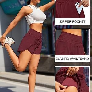 Short de course taille haute pour femmes, Yoga, jogging, Fitness, entraînement, séchage rapide, Double couche, pantalon court d'entraînement, poche zippée