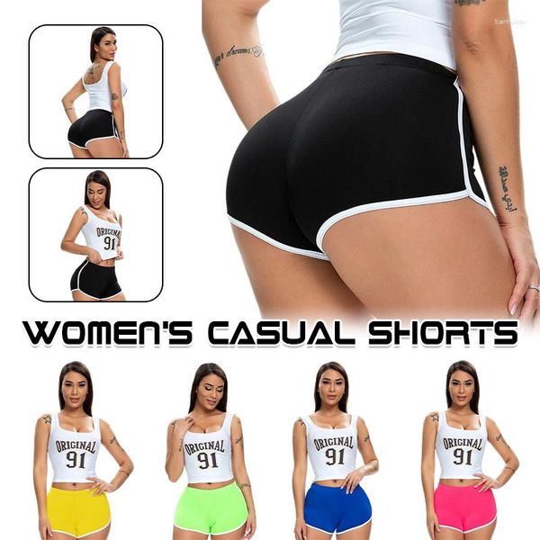 Shorts de corrida feminino Sexy Candy Color Calça elástica Algodão Trend Casual Esportes Fitness Levantamento de quadril Praia Ioga