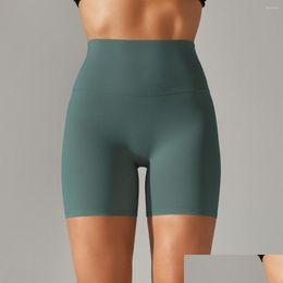 Pantalones cortos para correr Mujeres Deportes Yoga corto Legging Prueba de sentadillas Cintura alta Fitness Apretado Secado rápido Ciclismo Entrenamiento Gimnasio Drop Entrega Out Ot0Ni