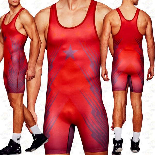 Vêtements de course Pro Wrestling Singlets Costume Boxe Triathlon Pays USA Body Fer Hommes Maillots De Bain Fitness Skinsuit Sans Manches 240319