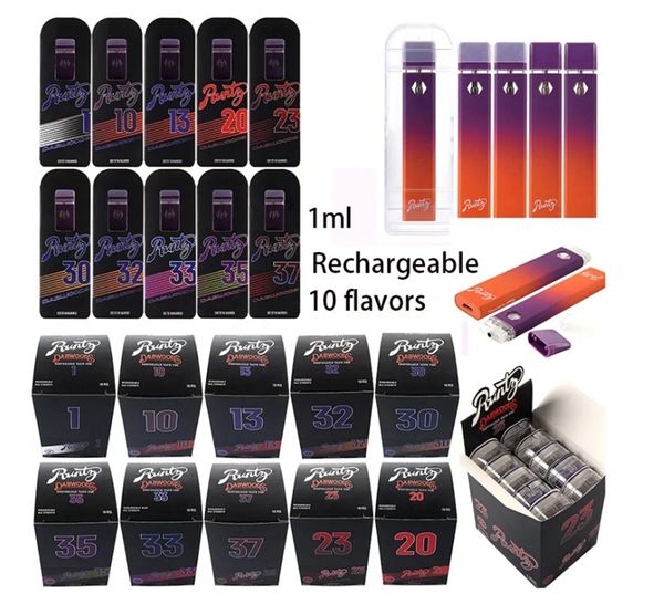 Runtz Runty Dabwoods Vapes vides jetables Emballage transparent Rechargeable 280 mah 1,0 ml 10 souches 1000 pièces