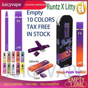 Runtz x Litty Disposable Vape Pen Runty Runty Rechargeable E Cigarettes 1,0 ml VIDE 12 CARTOURS CARTRIDGES VAPES POD 280MAH ATOMIZERS CARTS D'HUIL