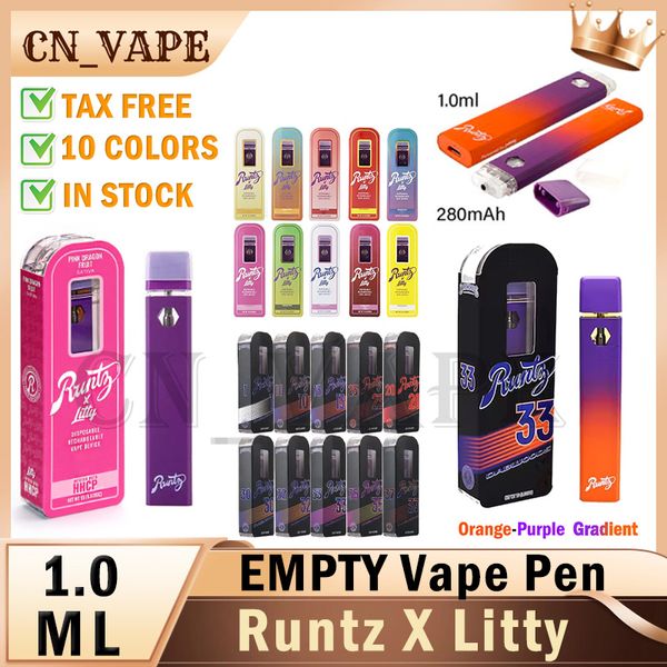 Runtz X Litty Stylo Vape jetable Runty Cigarettes électroniques rechargeables 1,0 ml Vides 12 Cartouches de saveurs Vapes Dispositif Pod 350mAh Atomiseurs Chariots à huile Dab avec emballage en boîte