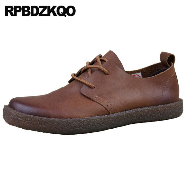 Piste décontracté européen dentelle peau de vache appartements Oxfords 2019 cuir véritable marron italie réel italien hommes chaussures marques Blue802