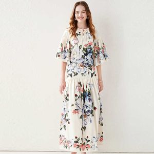 Diseñador de pasarela Estampado floral Maxi Vestidos de fiesta largos Mujeres Vintage Casual Longa Vestidos 210529