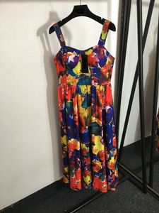 Runway -ontwerper zomerjurken voor vrouwen mouwloze vintage print midi jurk elegante vakantiefeestjurk sexy backless spaghetti riem gewaad vrouwen