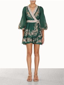 Runway -jurken Australian Designer Design 2023 lente/zomer vintage lantaarn mouwen gewikkeld print korte jurk