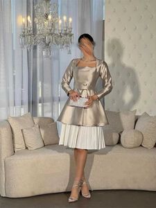 Runway jurken baljurk Saoedi-Arabisch satijn geplooide formele avondjurk a-line vierkante nek aangepaste gelegenheid jurk knie lengte jurk 2024