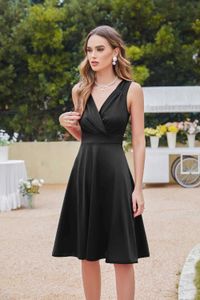 Robes de piste Black Elegant Cocktail Robes A-Line V Neck Runched Bust Slveless Courts Prom Party Robes pour femmes Summer Bourgogne Dark GRN Y240426