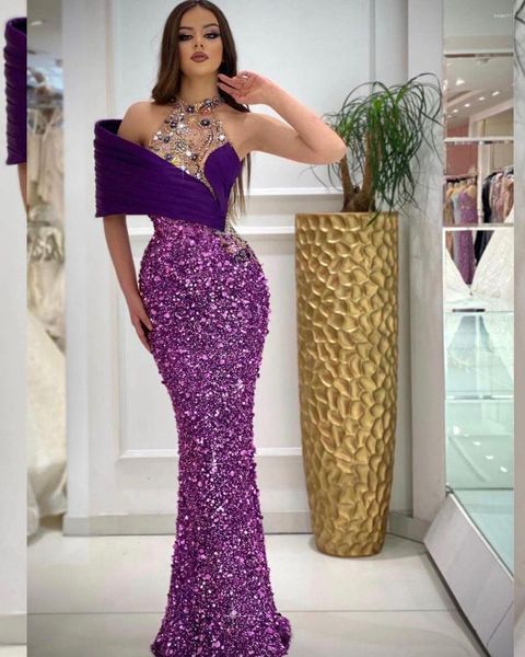 Vestidos De pasarela diseñados púrpura brillante celebridad elegante ocasión especial con cuentas alfombra roja 2023 Vestidos De fiesta