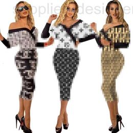 Runway -jurken Designer DD3344 Damesmode temperament kleine geur een schouderafdruk kleur matching middellange sexy jurk heil