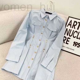 Robes de piste Designer Marque de marque de haute qualité Vêtements pour femmes de mode populaire Robe chemise à revers bleu pour femmes Parfait au début du printemps 88r EFC2