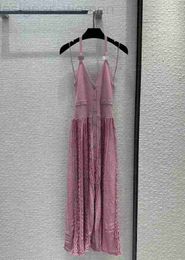 Runway -jurken Designer Milan Dresses 2023 Spring Summer Halter Placiled Women's Dress Brand Same Style Sundress