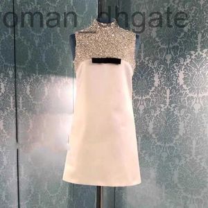 Runway Dresses Designer2021 White BlingBling Short Women Dress Milan Runway Stand Collar Bow Crystals Beads Sexy Bodycon Vestidos De Festa 72421 SWO4