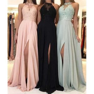 Robes de piste élégantes Femmes Patchwork Robes de bal Fashion Lace Lace Halter Mariage Robe Vintage Bridesmaid Side Split Night Robes T240518