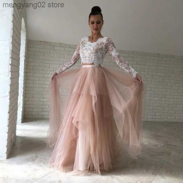 Robes de piste accrocheur Champagne longue mariée Tulle jupes fermeture éclair asymétrique maille Tulle longues femmes jupes demoiselle d'honneur Tulle jupe T231027