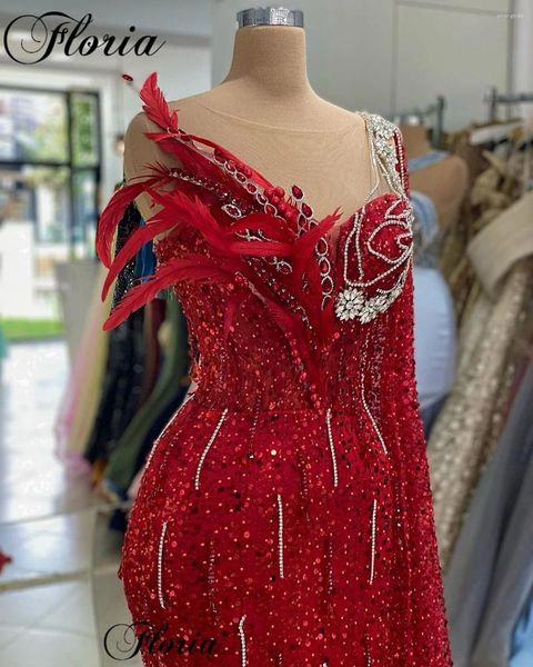 Vestidos De pasarela De moda para mujer, Vestidos rojos De celebridad con cristales, un hombro, sirena De Noche, compromiso