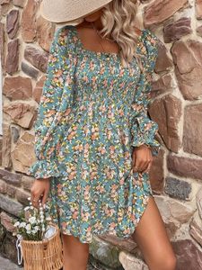 Robes de piste Fashion Vêtements pour femmes printemps été Long Slve Bohemian Robe courte Feme Femme Vacation Imprimé Vintage Sexy Mini robes T240518