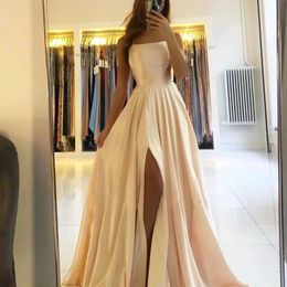 Runway Dresses FATAPAESE PROM Dress Spandex Sewn Side Skirt A-Line Exclusive Elastic Smooth Satin High Split Length Simple Night Party Y240426 0520