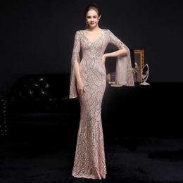 Runway jurken gouden pailletten avondjurk vrouwen lange slve jurk yidingzs elegant feest maxi jurk long prom jurk y240426