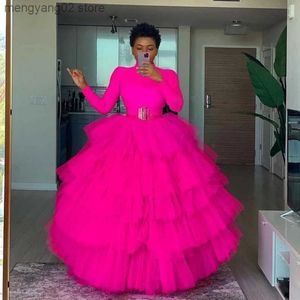 Robes de piste Magnifique rose vif très luxuriant drapé jupes en tulle pour la fête d'anniversaire de bal gonflée Fuchsia longues femmes jupes robes de bal en tulle T231027