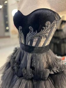 Runway Jurken Kleine Zwarte Korte Homecoming Kant Blootgestelde Bonong Mini Party Galajurken Tule Tutu Rok Gothic Afstudeeroutfits