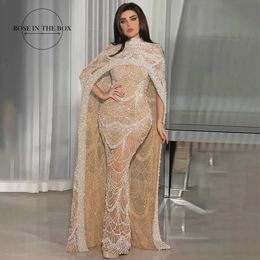Robes de piste Luxury Robes de soirée perlées Dubaï Sirène nue Elegant Long Cape Slves Arabie Robes d'occasion formelles 2024 pour les femmes T240518