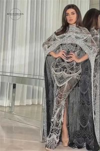 Robes de piste Luxury Perle Perle Robes de soirée avec Cape Dubai Black Sirène Arabe Arabe Robes de bal formelles 2023 pour les femmes T240518