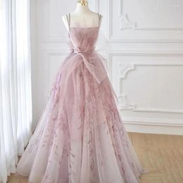 Robes de piste de luxe rose floral tulle longue robe de soirée 2024 bretelles spaghetti dos nu bal formel pour les femmes fête de mariage d'anniversaire