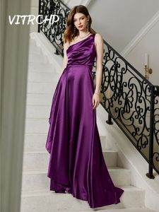 Robes de piste Modeste longueur de thé une ligne robe de cocktail de soirée pour les femmes violet satin une épaule manches robe de bal avec ceinture robes formelles 230210