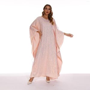 Runway-jurken Moslim Abaya Bat-Sleeve lange mode plus size roze chiffon pailletten elegante vrouwen gewaad elegante vrouwen gewaad