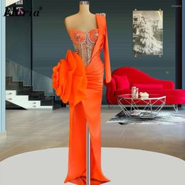 Robes de piste One épaule célébrité orange avec cristaux latéraux Prom spécial pour femmes vestidos de noche Pageant