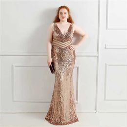 Runway -jurken plus size elegant v nek vrouwen door kralen lange feest Drss nieuwe 2021 pailletten avondjurk long prom jurk y240426