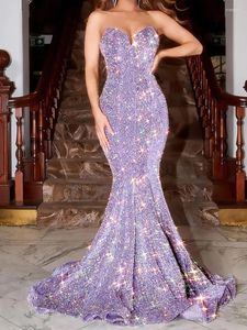 Runway -jurken paarse pailletten avondjurk luxe mouwloze lange achterblijvende sexy prom celebrity jurk lieverd zeemeermin plus size bruids