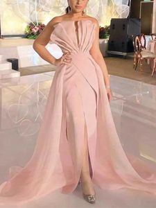 Runway -jurken eenvoudige vintage zeemeermin avondjurken roze zachte vlek formele jurk elegante feestjurk prom jurk afneembare trein