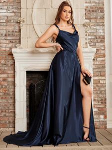 Runway-jurken vrouwen sexy spaghetti riem satijnen prom jurk elegant lange backless a-line maxi eenvoudige avondjurk vestidos gala 2023 t240518