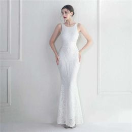 Runway -jurken Yidingzs Backless Beading White Peads Evening Jurk Nieuw vrouwen feest Maxi Dress Long Prom Dress 19920 Y240426