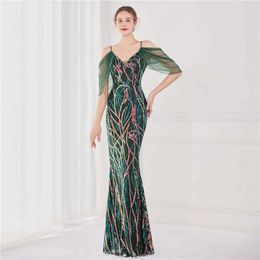 Runway -jurken yidingzs elegante kralen avondjurk vrouwen grn pailletten jurk feestje maxi jurk long prom jurk 19002 y240426